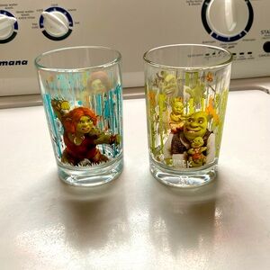 Two McDonald's Shrek and Fiona cups made of glass